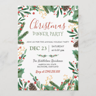 Berry Merry Christmas Winter Holiday Party Invitation