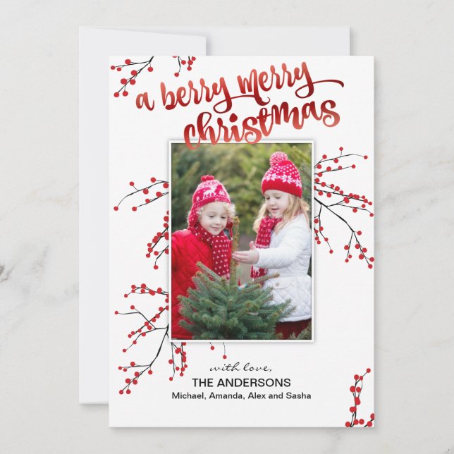 Berry Merry Christmas with Your Photo Holiday Card (Front)