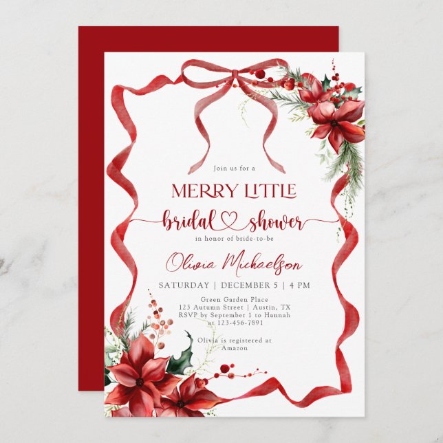 Berry Merry Little Christmas Floral Bridal Shower  Invitation (Front/Back)