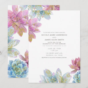 Berry Mint & Gold Garden Succulents Wedding  Invitation