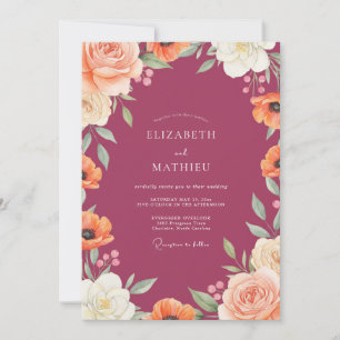 Berry Peach Poppy Wedding Invitation