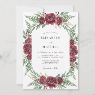 Berry Peony Foliage Wedding Invitation