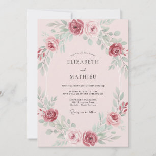 Berry Peony Sage Wedding Invitation
