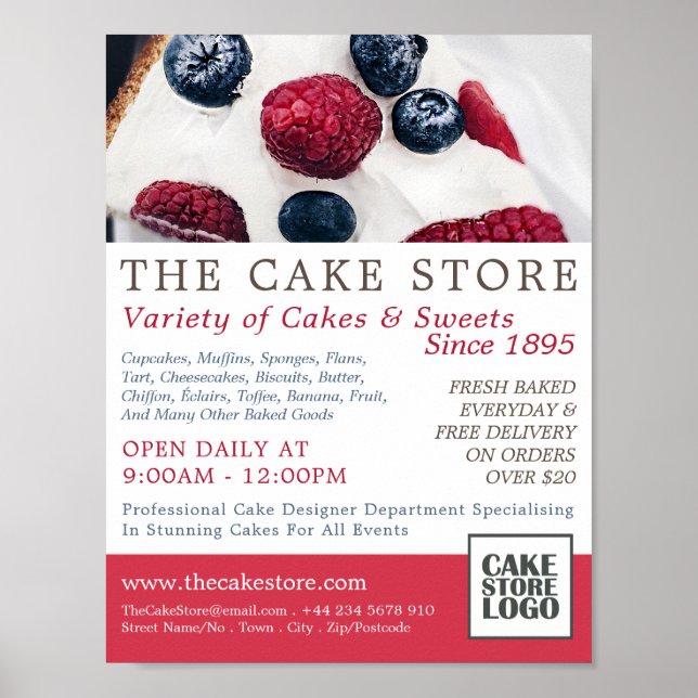 Berry Pie, Cakery, Cake Store Advertising Poster (Front)