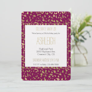 Berry Pink Gold Leopard Animal birthday Invitation