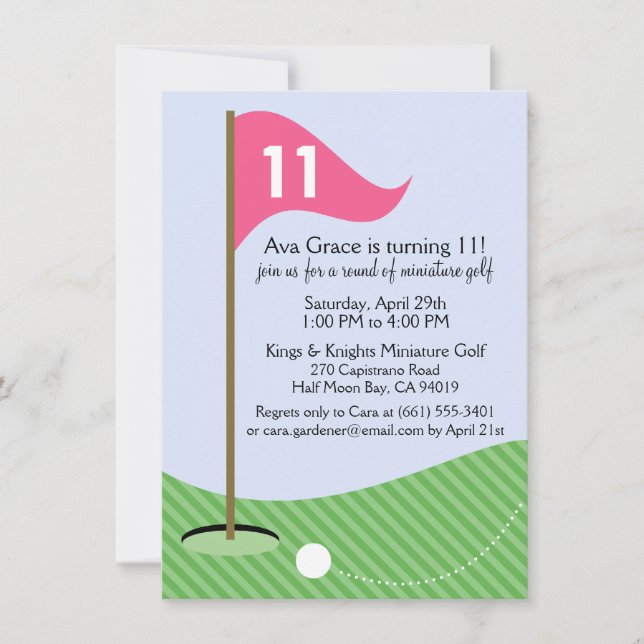 Berry Pink Let's Par-Tee Mini Golf Birthday Party Invitation (Front)