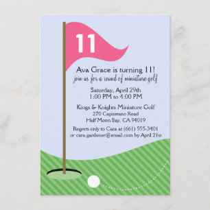 Berry Pink Let's Par-Tee Mini Golf Birthday Party Invitation