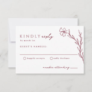 Berry Pink Modern Stenciled Botanical RSVP Card