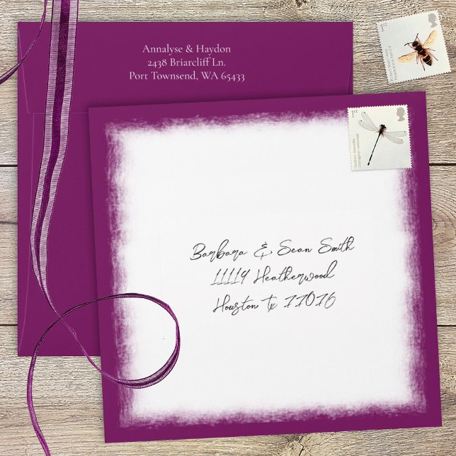 Berry Pink Pre-addressed Wedding Invitation Envelope (wild berry pink, maroon, magenta square invitation envelope with address printed on back flap)