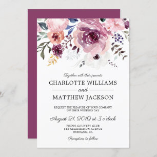 Berry Pink Roses Floral Wedding Invitation