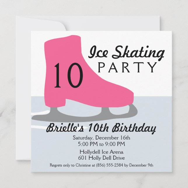 Berry Pink Skate Date Ice Skating Birthday Party Invitation (Front)