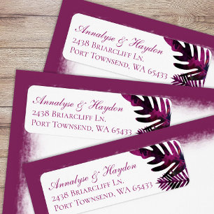Berry Pink Tropical Leaves Wedding Return Address