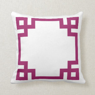Berry Purple and White Greek Key Border Cushion
