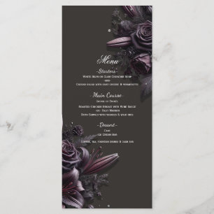 Berry Purple Black Lily Rose Floral Wedding Menu