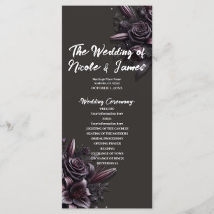 Berry Purple & Black Lily Rose Floral Wedding  Programme