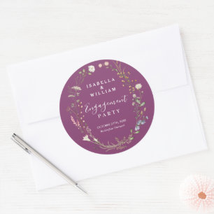 Berry Purple Chic Boho Wildflower Engagement Party Classic Round Sticker