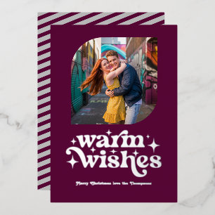 Berry Purple & Silver Modern Retro Christmas Photo Foil Holiday Card