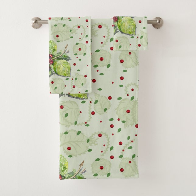 Berry red and black blackberries bath towel set (Insitu)