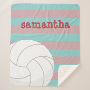 Berry Red & Aqua Giant Volleyball Striped Sherpa Blanket