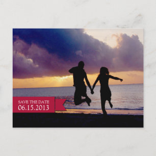 Berry red banner wedding engagement save the date postcard