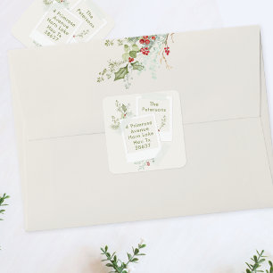 berry red cream botanical holiday christmas square sticker