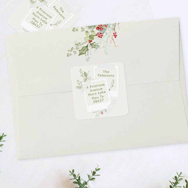 berry red cream botanical holiday christmas square sticker (Creator Uploaded)