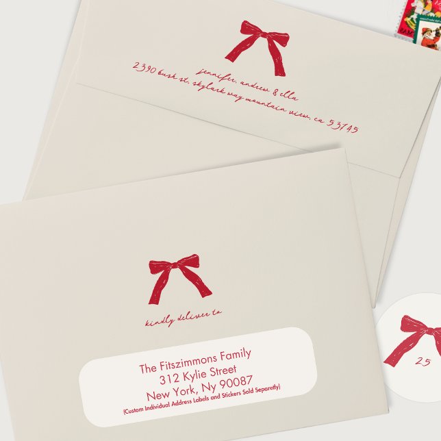 berry red cream bow handwritten holiday christmas envelope (Creator Uploaded)