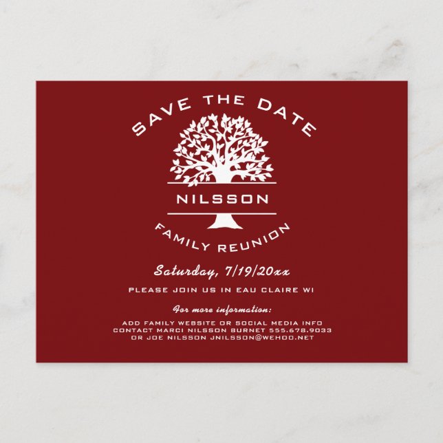 Berry Red Family Tree Reunion Save the Date Announcement Postcard (Front)