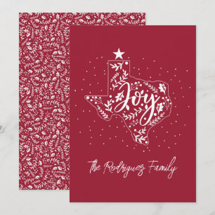 Berry Red Joy Holiday Leaves Texas Shape Card