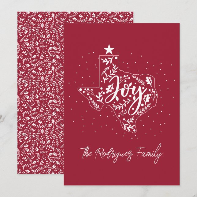 Berry Red Joy Holiday Leaves Texas Shape Card (Front/Back)
