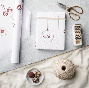 Berry Red Monogram Bauble Ornaments Christmas  Wrapping Paper