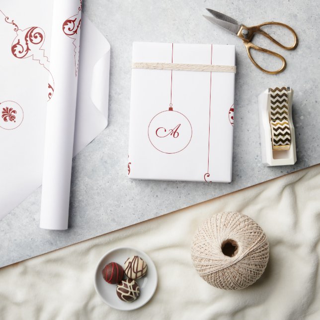 Berry Red Monogram Bauble Ornaments Christmas  Wrapping Paper (Crafts)