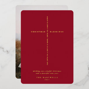 Berry Red Scripture Cross Photo Foil Holiday Card