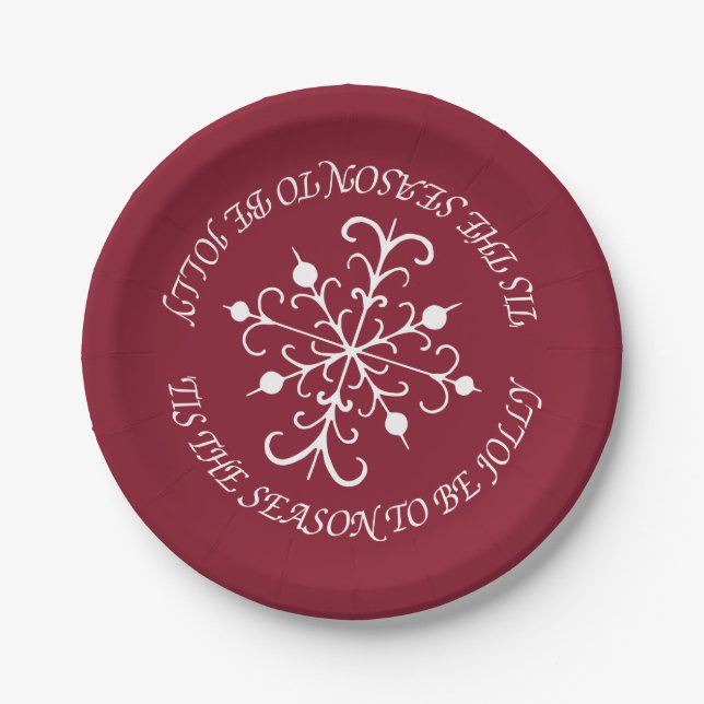 Berry Red Snowflake Paper Plates (Front)