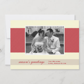 Berry red stripes ecru photo holiday Christmas Card