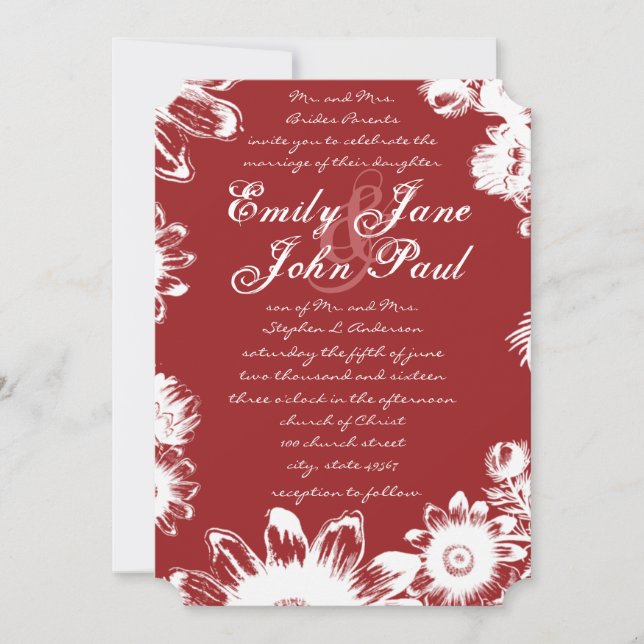 Berry Red Vintage Flower Weddings Invitation (Front)