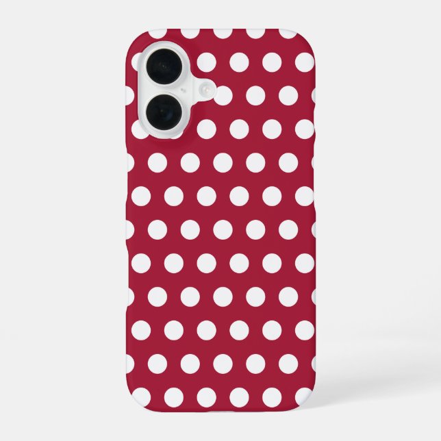 Berry Red White Polka Dot Pattern Design iPhone 16 Case (Back)