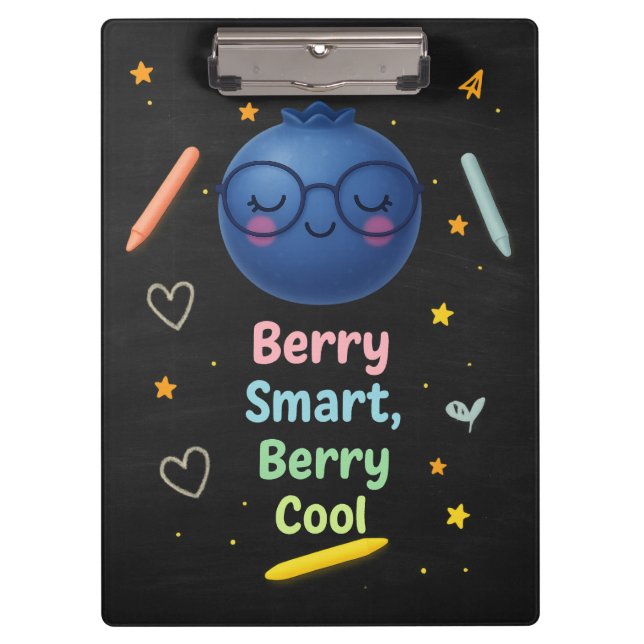 Berry Smart, Berry Cool  Cute Chalkboard Clipboard (Front)