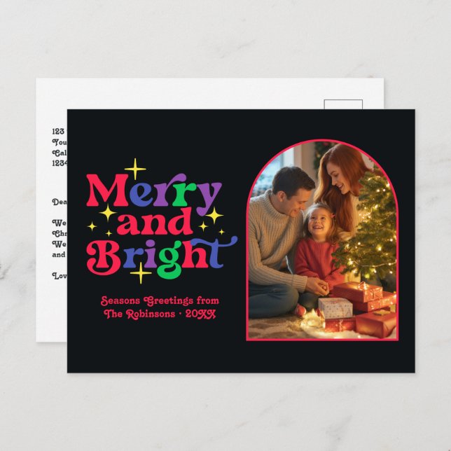 Berry Sorbet Merry and Bright Retro Christmas Holiday Postcard (Front/Back)