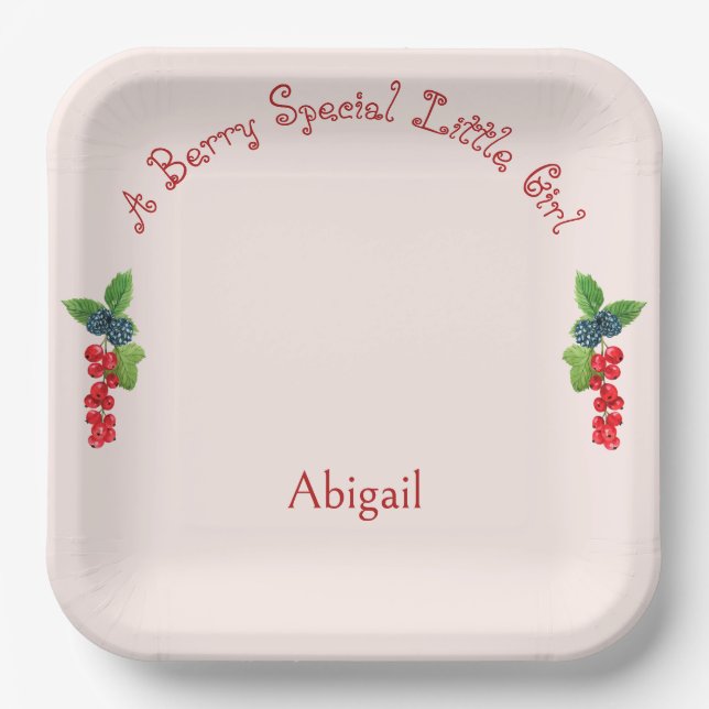 Berry Special Little Girl Blush Baby Shower Square Paper Plate (Front)