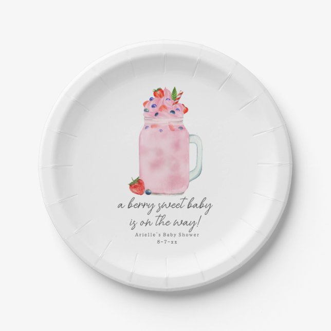 Berry Special Smoothie Baby Shower Paper Plate (Front)