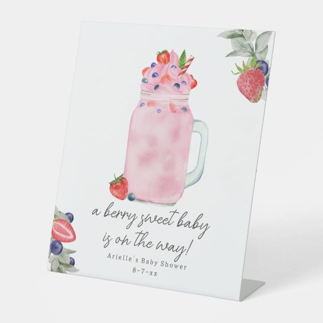 Berry Special Smoothie Baby Shower Pedestal Sign (Front)