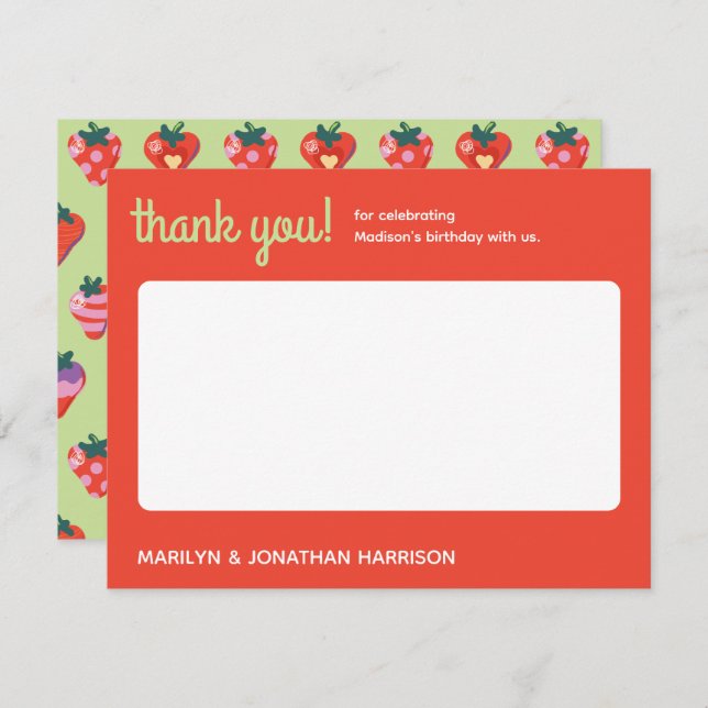 Berry Special Strawberry Birthday - Kiwi Thank You Card (Front/Back)