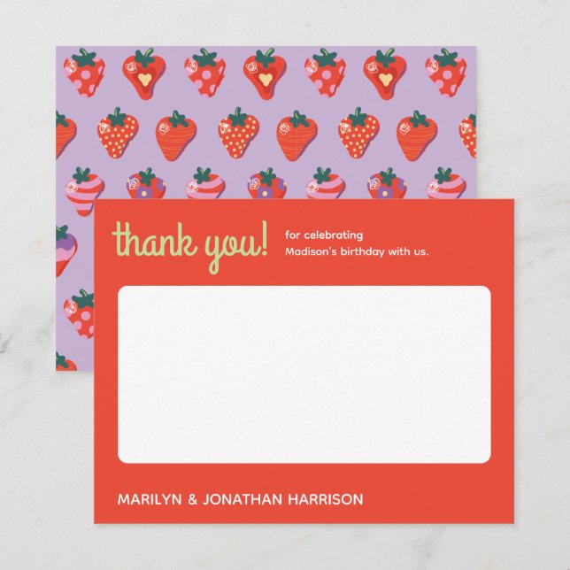 Berry Special Strawberry Birthday - Plum Thank You Card (Front/Back)
