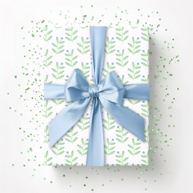 Berry Sprig in Slate and Green Wrapping Paper (Creator Uploaded)