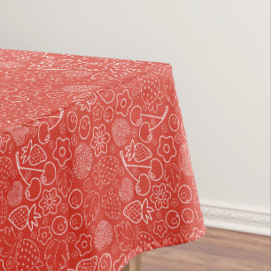 Berry Strawberry Cherry White Hand drawn Modern. Tablecloth