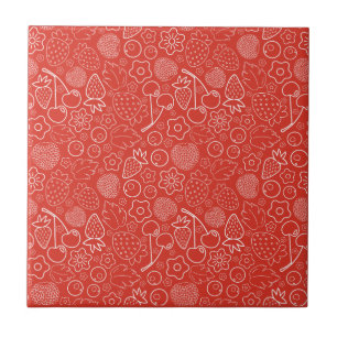 Berry Strawberry Cherry White Hand drawn Modern Tile