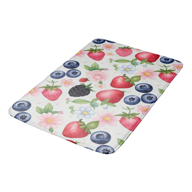 Berry Strawberry flowers Birthday Party for her Bath Mat (Angled)