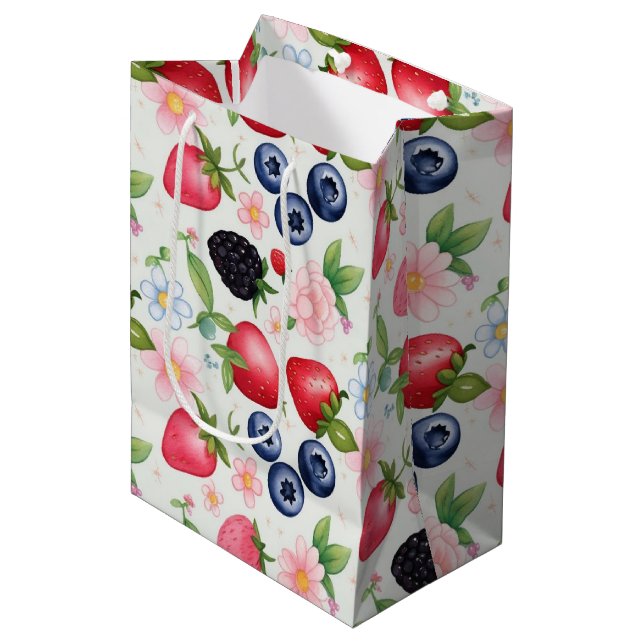 Berry Strawberry flowers Birthday Party for her Medium Gift Bag (Front Angled)