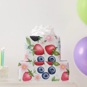 Berry Strawberry flowers Birthday Party for her Wrapping Paper